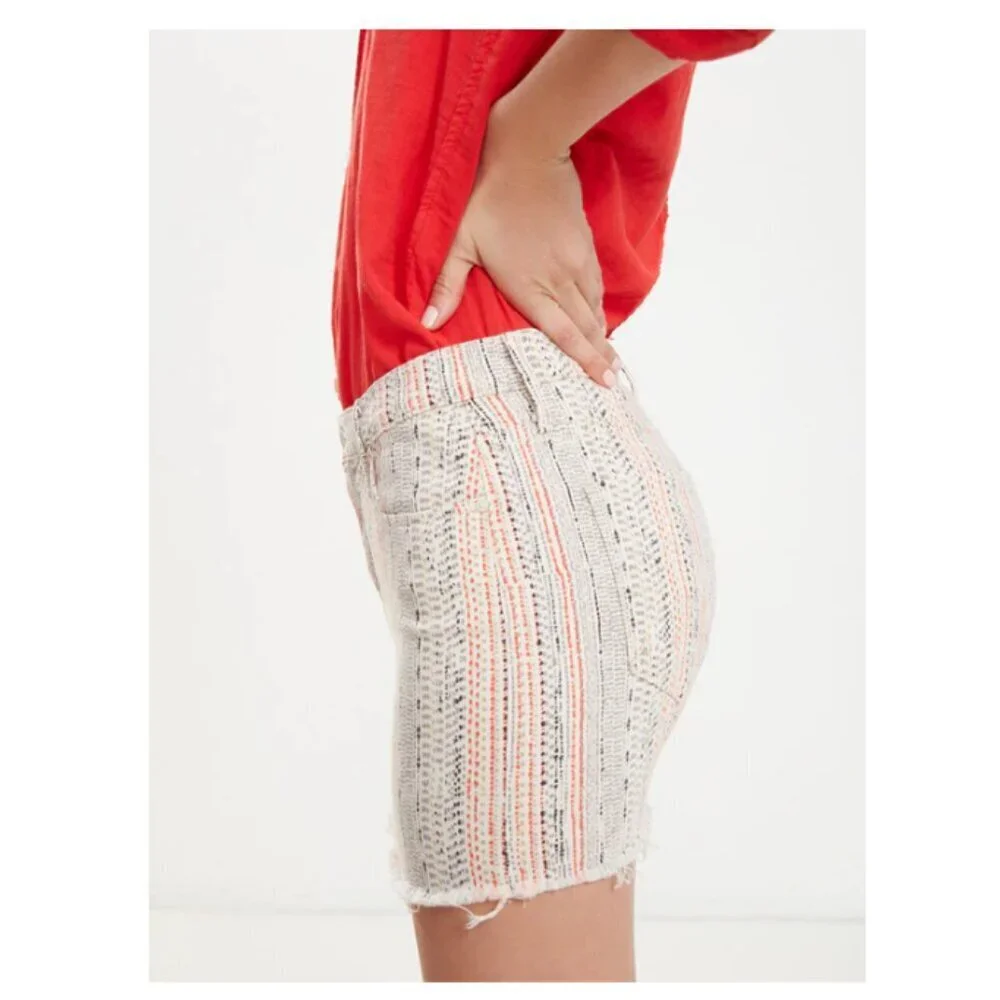 Mother Mini Skirt 27 Straight Frayed Hem Striped Cotton Stretch Cotton Mandarin
